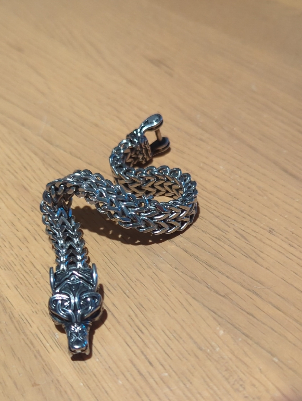 Men's Silver-Tone Wolf Head Chain Bracelet